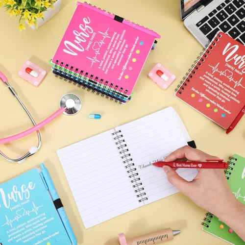 2025 Nurse Appreciation Gifts Bulk Thank You Gift Notebook with Pen in Holder and Sticky Note Notepad Marker Index Tab Inspiring Journal Ballpoint Pen for CNA Week Coworker Doctor(20 Sets)