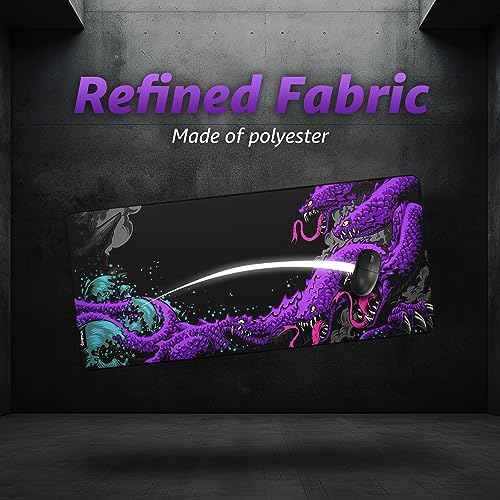 Hystar¢ç Extended Gaming Mouse Pad | XXL 36" x 16" | 5mm Thick, Waterproof Surface, Smooth Polyester Fabric, and Natural Rubber Base | Mythic Hydra