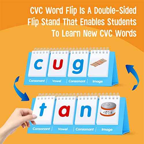 CVC Word Flip Chart - Double Sided 40 Short Vowel Word Flashcards, Freestanding, Educational Learning Tool for School Supplies