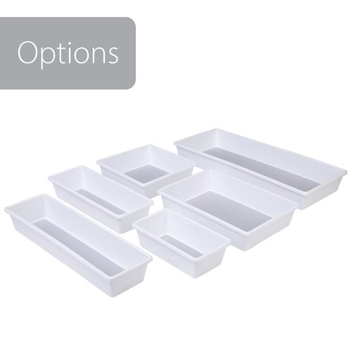 Smart Design Plastic Drawer Organizer - Set of 6-6.75 x 3.75 Inch – Non-Slip Lining and Feet - BPA Free – Utensils, Flatware, Office, Personal Care, or Makeup Storage - Kitchen - White with Gray