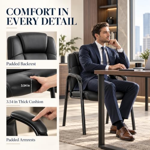 Simple Deluxe Black Padded Armrest Guest Chair – 1 Pack Thickened Cushion, No Wheels