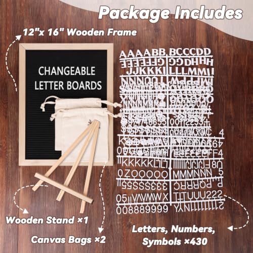 Felt Letter Board Sign with 430 Changeable Letters and Stand - 12 x 16 Inch