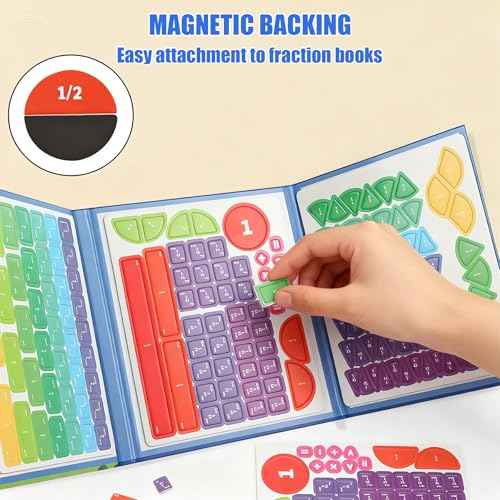 STEM Magnetic Fraction Demonstration Book for Kids with 152 Pcs Math Fraction Magnets Tiles and Disc Set Educational Math Learning Manipulatives Set