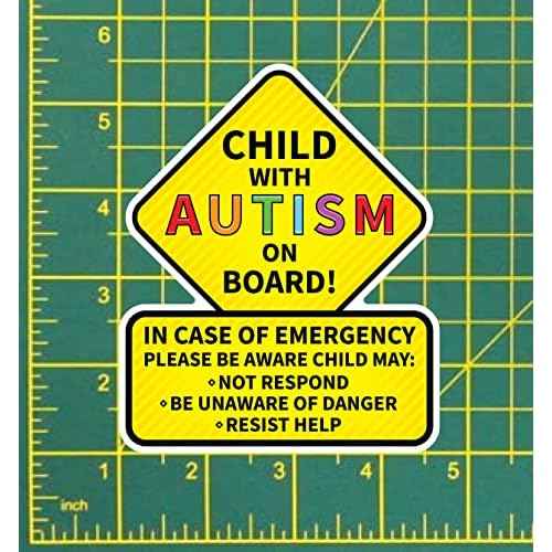 Child with Autism On Board Sticker 2-Pack Decals | Latex Optimized Bright Visible Durable Stickers | 5.5-Inches by 4.5-Inches | Emergency Alert for Autistic Child Stickers