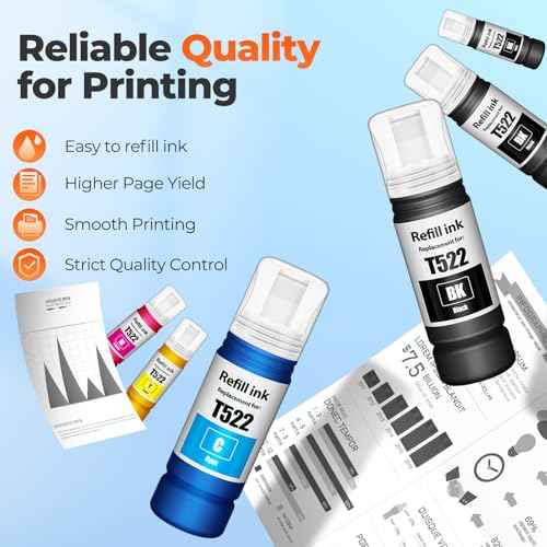 522 Ink Refill Bottles ET-4800 ET-2800 ET-2803 ET-2400 Replacement for 522 Ink Refill Bottles 6 Pack Fit for 522 Ink for ET 2800 ET-2720 ET-2840 ET4800 ET2400 ET-4700 ET-4810 ET2800 2803 2800 Printer