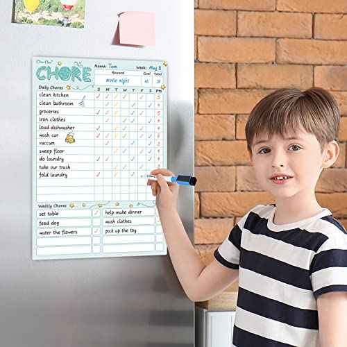 Magnetic Dry Erase Chore Chart - 8.5"x12" Behavior Responsibility Chore Board for Kids, Teenagers - 6 Extra Fine Point Markers Included - Shipped Flat 2 Pcs Blue & Pink