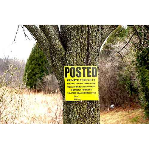 100 Per Roll Custom Posted Yellow Private Property Sign by WristCo - 11" x 11 " Outdoor, Weatherproof Tear- Resistant Tyvek High Visibility for Warning No Trespassing Hunting Fishing Trapping, Made in USA