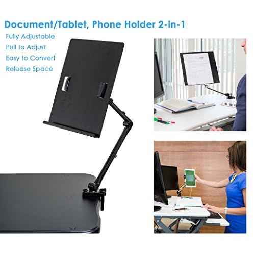 Document Copy Holder and Tablet/Cellphone Holder 2-in-1 (Black), Full Motion, Pull to Adjust Height, Angle and Direction