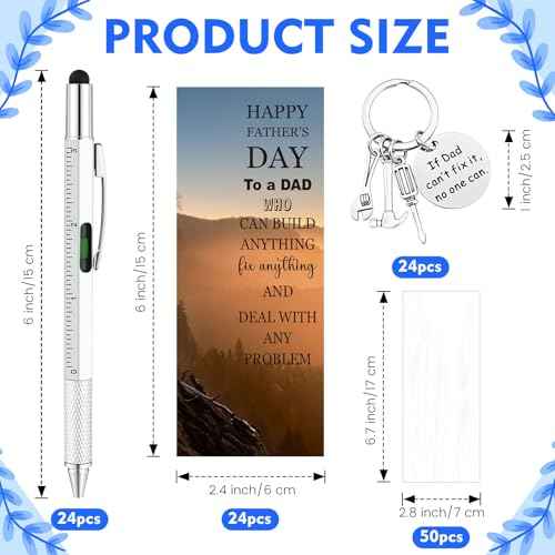 24 Set Father's Day Gift Includes Multitool 6-in-1 Pens Dad Keychains and Blessing Cards with Opp Bags for Father's Day Husband Birthday Party Gift