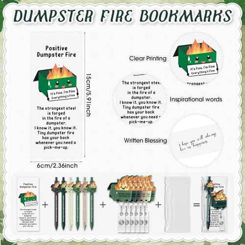 48 Sets Dumpster Fire Gifts Nurse Practitioner Appreciation Funny Ballpoint Pens Badge Reel Retractable Bookmarks Rad Tech Week Gifts for Nurse Practitioner Staff Coworkers Christmas Party Favors