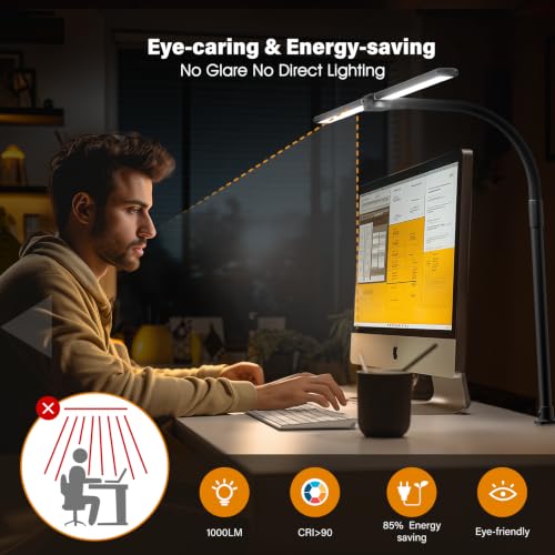 SIBRILLE Black Dimmable LED Desk Lamp with Clamp & Gooseneck, Modern Architect Task Light