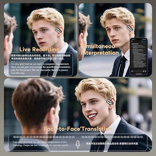 AI Translation Earbuds Real-Time 168 Languages Translator Earbuds, 4-in-1 Translation Device, 50H Playtime with OWS Touch Screen, Bluetooth 5.4 Translate Headphones for Travel, Business, Learning