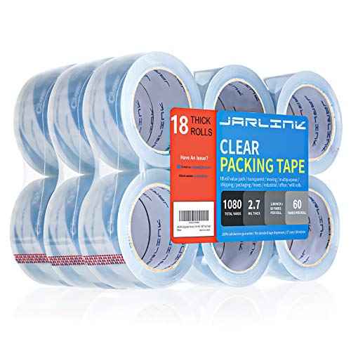 JARLINK Clearer Packing Tape 18 Rolls, Heavy Duty Packaging Tape for Shipping Packaging Moving Sealing, 2.7mil Thick, 1.88 inches Wide, 60 Yards Per Roll, 1080 Total Yards