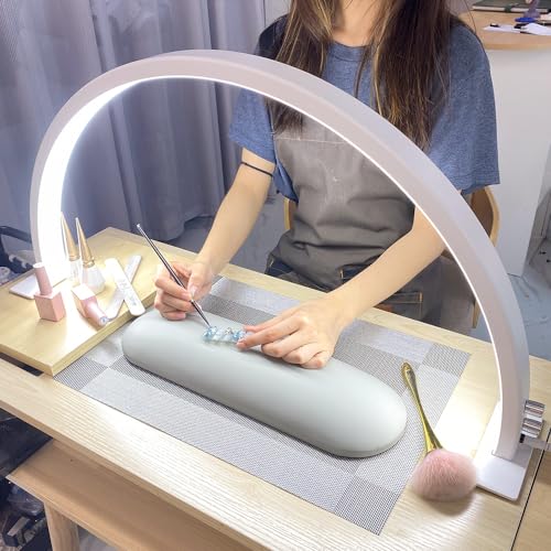 Half Moon Nail Light for Desk with Knob,29 Inches 50W, 180-Degree Illumination, 3 Color Temperature Adjustable & Dimmable for Beauty Salon Eyelash Desk Lamp, Manicure Nail Art Fill Light (White)
