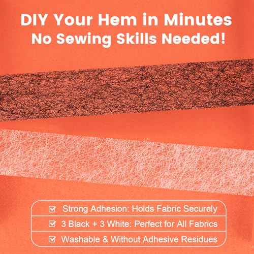 6 Rolls Hemming Tape with Portable Iron ? (3/4 Inch x 27 Yards Each, 3 White & 3 Black), 162 Yards Total Iron-On Hem Tape for Pants, Curtains, Dresses & Crafts