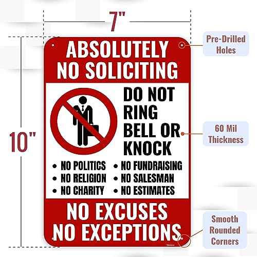 1PC No Soliciting Sign for Home, 10 x 7 Inches - Aluminum - Do Not Knock Please Dont Ring Doorbell - No Silication Solicitors Soliciting Sign for Front Door Home House
