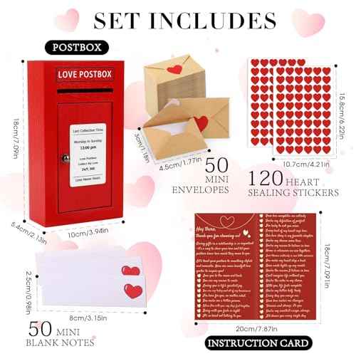 Romantic Love Postbox with 50 Mini Love Notes and Envelopes for Him, Cute Couple Gifts for Boyfriend, LoveLetter, Long Distance Relationship Gifts