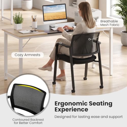 Tangkula Black 2-Pack Rolling Conference Room Chairs, Stackable Guest Chairs