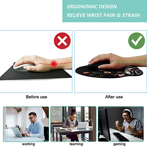 U-flower Black Ergonomic Wrist Support Mouse Pad with Memory Foam - Non-Slip, Gaming & Office