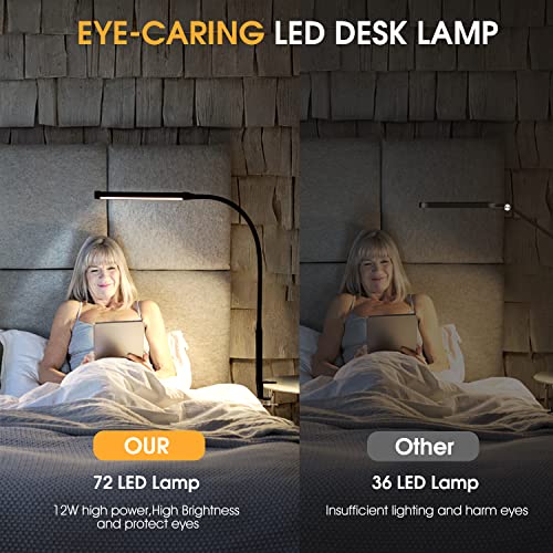 Voncerus S1 Black LED Desk Lamp with Clamp, Flexible Gooseneck, Eye-Caring Lighting