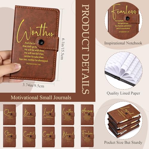 Spakon 40 Pcs Christian Gift Bulk Leather Prayer Journal Religious Notebook with Bible Verse Pens Teacher Appreciation Gift for Women Men Church Sunday School Pastor (Dark Brown)