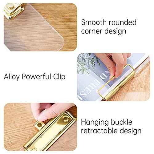 Moocci Thick Acrylic Clear Clipboards Cute Transparent Bulk Clipboard with Gold Strong Clip Hidden Hanging Hole for A4 Paper, Student, Drawing, Office, School, Warehouse, Classroom, Event, 6PC