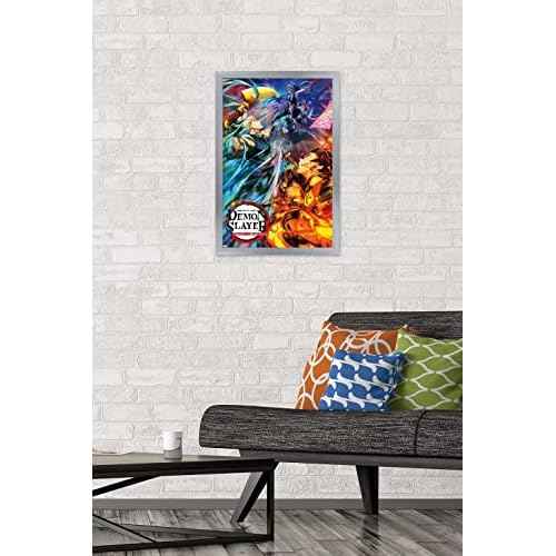 Trends International Demon Slayer - Key Visual 2 Wall Poster, 14.725" x 22.375", Silver Framed Version