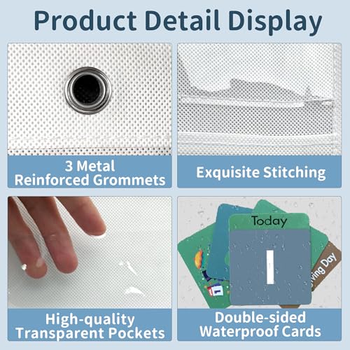 46 Pockets Classroom Calendar Pocket Chart with 77 Cards, Daily Monthly Learning Calendar for Circle Time Weather Seasons, Preschool Kindergarten Homeschool Must Have, Teacher Essential Supplies White