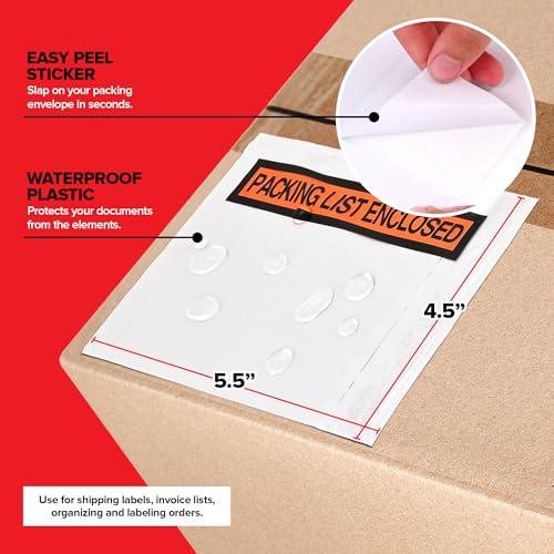 Stock Your Home 1000 Pack Waterproof Shipping Label Envelopes 4.5x5.5 - Clear Packing List Enclosures with Adhesive - Mailing & Invoice Pouches