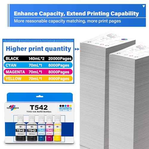 542 Ink Refill Bottles Compatible for Epson Ecotank ET-5850 ET-5150 ET-5800 ET-5170 ET-5880 ET-5180 ET-16600 ET-16650 ST-C5000 Printers, Compatible for Epson 542 Ink Refill Bottles Pigment (5 Packs)