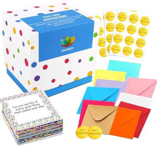 70 Inspirational Cards with Envelopes & Stickers ? 3.5x3.5 Positive Affirmation Notes in Gift Box ? Encouragement, Gratitude, Motivation.
