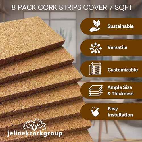 Jelinek Cork Thick Bulletin Board Strips (8 Pack) 36 x 3.5 x 0.5 Inches