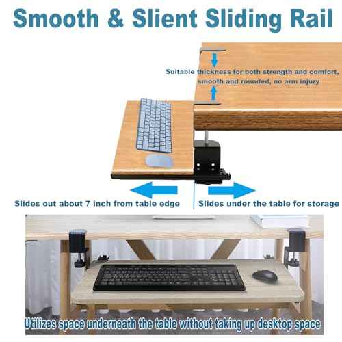 2 Set of Keyboard Tray Under Desk Clamp and Rail Set for DIY Custom Wooden Keyboard Trays (Tray Not Included), Under Desk Pull Out Sliding Track with Sturdy C Clamp Keyboard Holder Hardware (Black)
