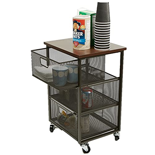 Mind Reader 3-Drawer Wood-Top Rolling Office Organizer Cabinet with Mesh Drawers – Black