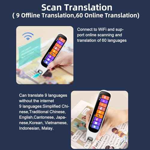 Translation Pen Scanner, Text to Speech Device, OCR Digital Pen Reader, Exam Reading Pen for Students, Dyslexia, Wireless Language Translator for Travelers & International Business Personnel (White)