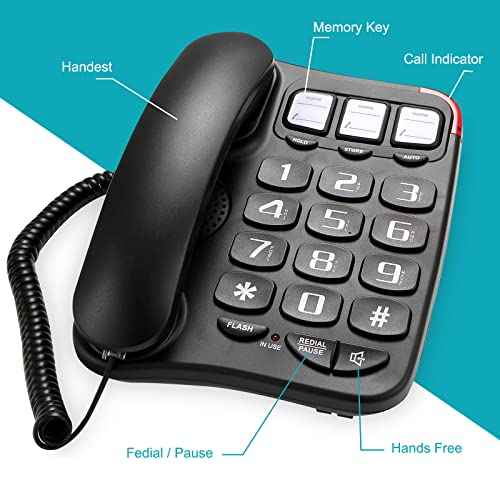 Large Button Phone for Seniors, Loud Ringer, One-Touch Dialing. Amplified Corded Phone with Speakerphone for Elderly Home Landline Phones, No Need to use Batteries.¡¦ (Black)