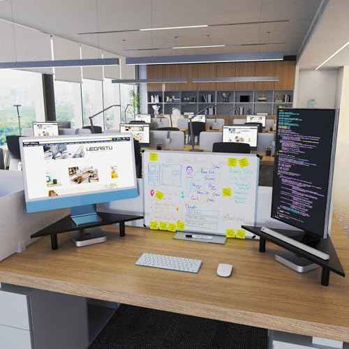 2 Pack White Corner Monitor Stand, Triangle/Square Adjustable Height Riser, 27-inch Universal Desktop Shelf for Computer, Laptop, PC, iMac, Printer (Black)