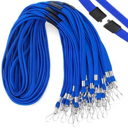 MIFFLIN-USA Flat Breakaway Safety Lanyard for ID Badges (Blue, 36 Inch, 100 Pack), Soft Woven Neck Line
