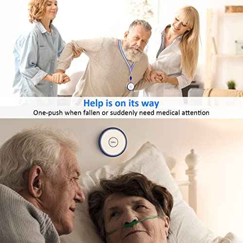 Caregiver Pager, Wireless Call Button for Seniors/Elderly at Home, 2 SOS Button + 2 Receiver Medical Life Alert System, Emergency Panic Call Bell, Help Alarm for Nurse Calling & Patient Assistance