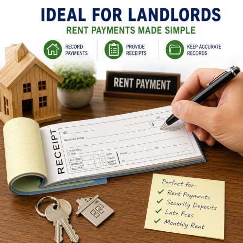 PitLite Money & Rent Receipt Book 2-Part Carbonless, 50 Sets for Landlords & Small Biz