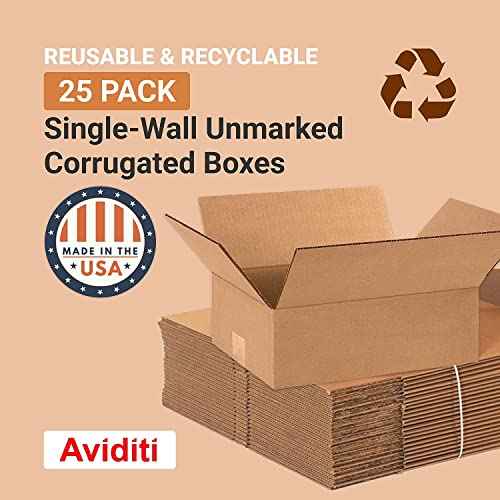 AVIDITI Shipping Boxes 12"L x 9"W x 4"H, 25-Pack | Small to Medium Corrugated Cardboard Box for Shoes, Moving, Mailing, Packing and Storage 12x9x4