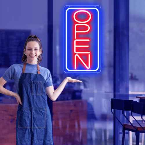 16.5" X 9" Led Neon Open Signs for Business Ultra Bright Plug In Electric Light Up Open Signs with ON/OFF Switch and 12V/2A AC Adapter for Storefront Window Bar Salon Coffee Stores (Vertical)