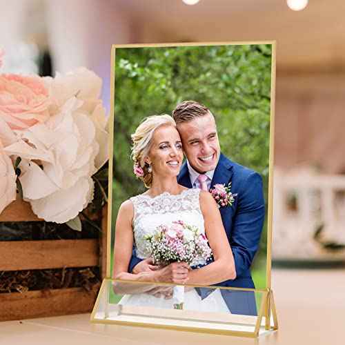 Maitys 26 Pieces 4x6 Gold Picture Frame Clear Acrylic Sign Holder with Gold Borders and Vertical Stand Double Sided Wedding Table Number for Wedding, Menu Holder, Photos Display