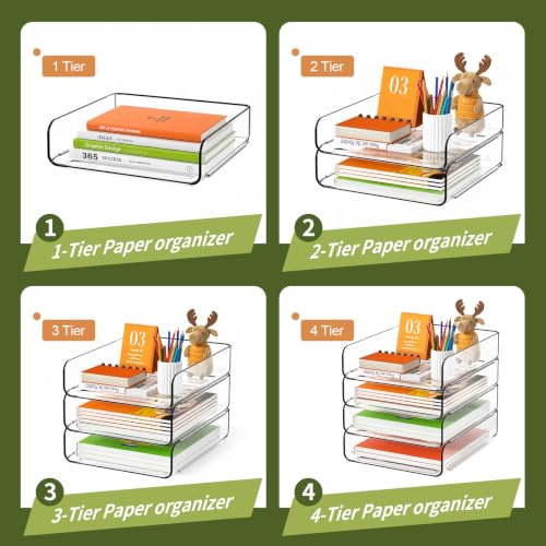 FANXIYQ 4-Tier Acrylic Paper Tray Organizer, Clear, 12.6 x 9.6 x 11 inches