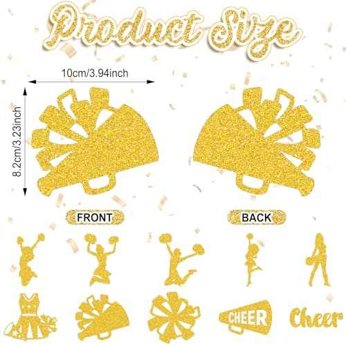 Fuutreo 100 Pcs Cheerleader Cut Outs, Cheerleading Table Topper Double Sided Birthday Party Decorations Cheerleading Paper Cutouts Toppers for Cheerleader Birthday Party Favors Supplies(Gold)