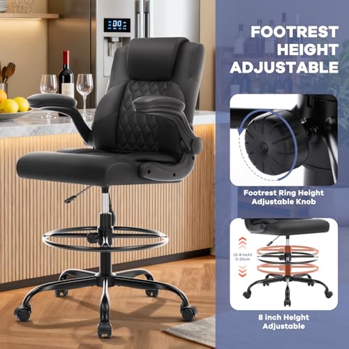 Morkprism Black Drafting Chair Tall Office Chair for Standing Desk, Height Adjustable with Inflatable Lumbar