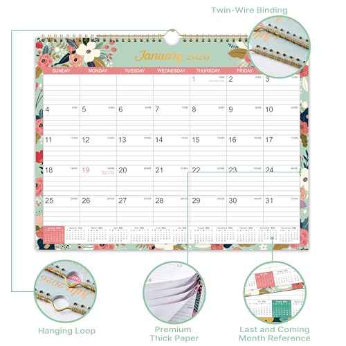 2026 Calendar - 2026 Wall Calendar, Jan 2026 - Dec 2026, 2026 Wall Calendar 12 Month, 15" x 11.5", Twin-Wire Binding, Julian Dates, Large Block, Notes, To-do List, Thick Paper, Perfect for Organizing - Floral