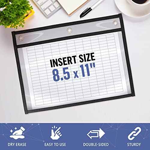 30 Pack Horizontal Job Ticket Holders 8.5x11 - Landscape Shop Ticket Holders 8 1/2 x 11 - Work Order Plastic Sleeves for Documents - Dry Erase Pocket Sleeve - Dry Erase Sleeves Clear Pocket Sleeve