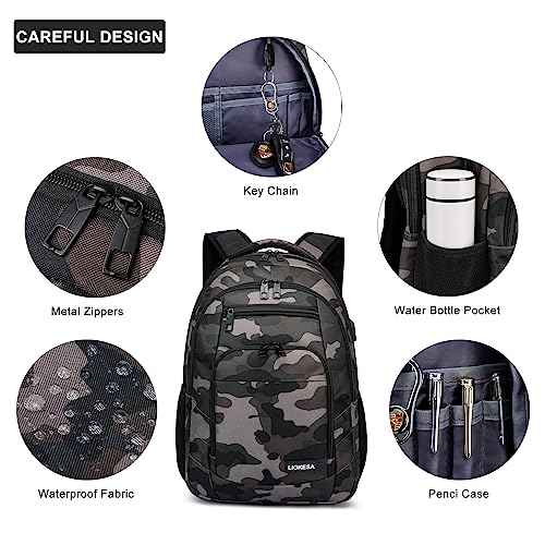 Laptop Backpack for Men, Large School Backpack for Teens, Business Slim Laptop Backpack with USB Charging Port, 15.6 Inch Anti Theft Water Resistant College Bookbag Computer Bag Daypack, Camo