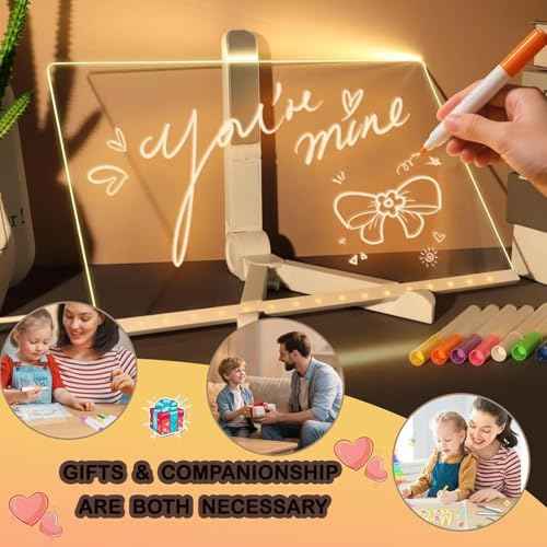 LED Note Board with Colors, Light Up Acrylic Message Board, Glowing Acrylic Dry Erase Board with Light, Led Drawing Board for Kids with Stand, 7 Markers (Large 11.8 * 7.9 inches)